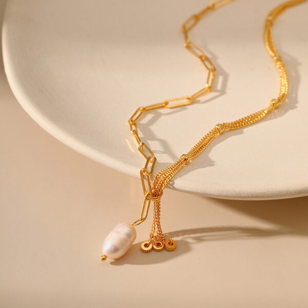 Wholesale Pearl Brass Plated 18K Real Gold Necklace Clavicle Chain