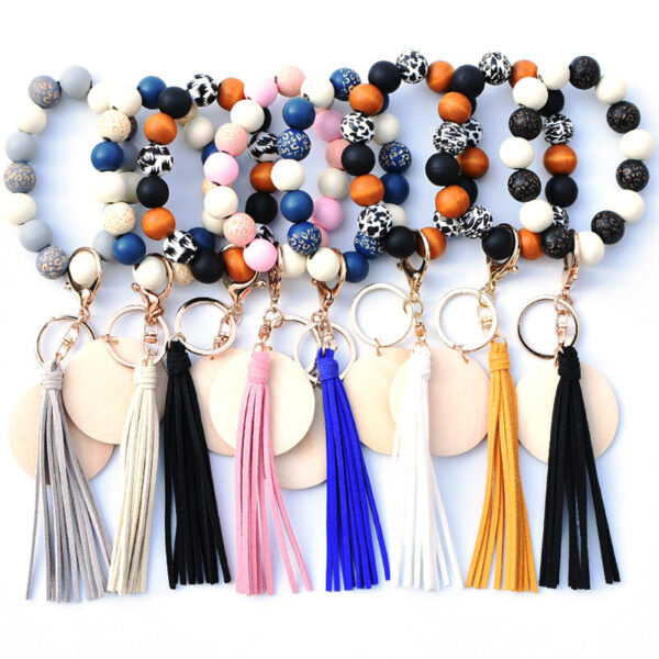 Wholesale PU Printed Tassel Pendant Wrist Keychain