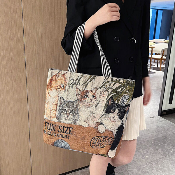 Wholesale Puppy Cat Vintage Polyester Embroidered Knit Bag