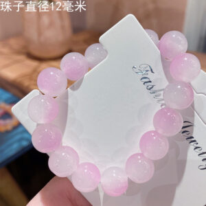 Peach powder 12mm two-color gradient ice through glass bracelet