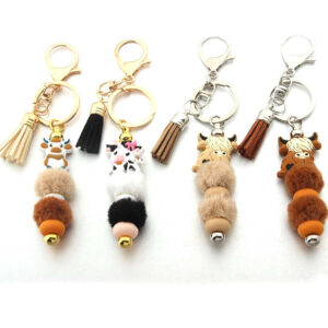 Wholesale Silicone Beads Wool Ball Beaded Cartoon Cow Keychain