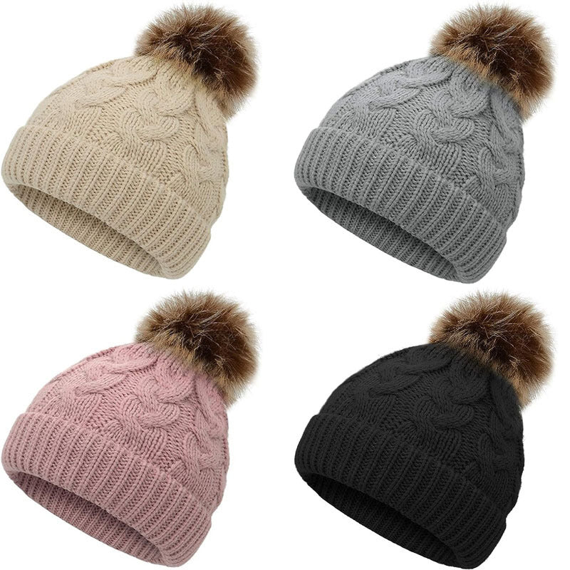 Wholesale Autumn and Winter Chilen's Wool Ball Thickened Baby Versatile Knitted Twist Warm Kids Beanie