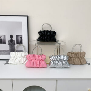 Wholesale Rhinestone Candy Color Pleated Shoulder Small Square Bag