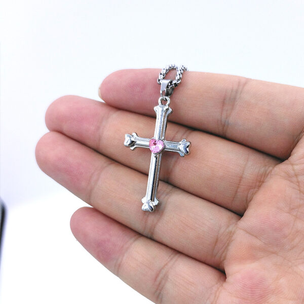 Wholesale Valentine's Day Pink Love Cross Diamond Alloy Necklace