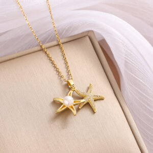 189 Starfish Pearl Necklace-Gold