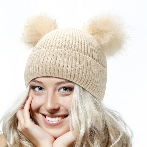 Wholesale Acrylic Double Wool Ball Cap Winter Knitted Hat