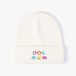 Embroidered DOG MOM Knit Hat-White / Free size