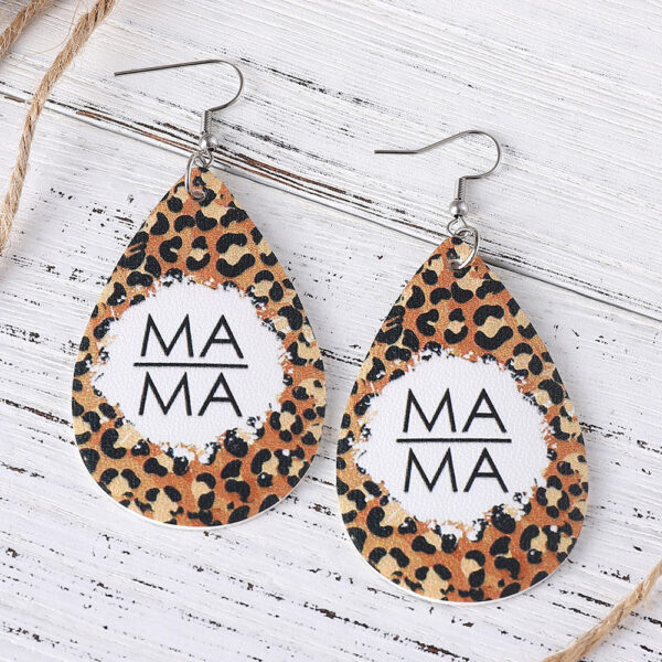Wholesale Jewelry Mother's Day Leopard MAMA Letter PU Leather Earrings