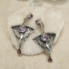 Wholesale Gothic Metal Pink Stone Inlaid Pendant Alloy Earrings