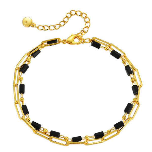 O1CN01EvvxuZ1EhSSeQ2ncP_2210915660383-0-cib Wholesale Paper Clip Chain Black Glass Diamond Multi-layer Copper Plated 18K Real Gold Bracelet