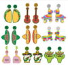 Wholesale Mexican Mariachia Aztec Carnival Hat Violin Color Print Geometric Acrylic Earrings