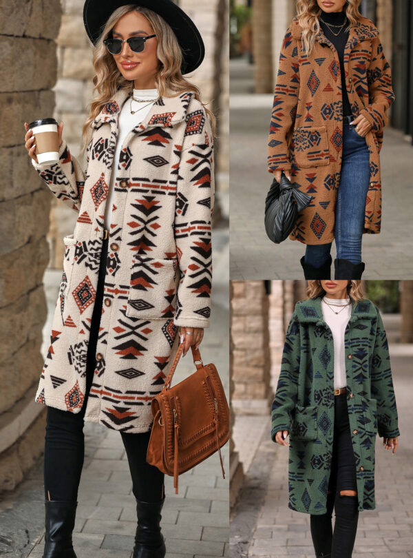 Wholesale Velvet Western Style Aztec Plush Long Coat