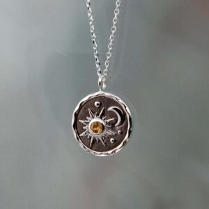 Wholesale Vintage Silver Sun Moon Zircon Alloy Necklaces
