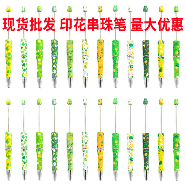 Wholesale Beadable Pens St. Patrick's Day Clover Plastic Pens DIY for Beaded