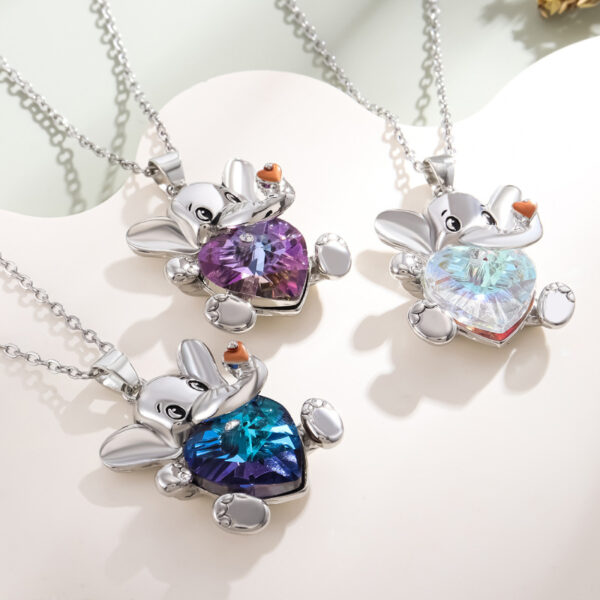 Wholesale Elephant Heart Colorful Crystal Necklace