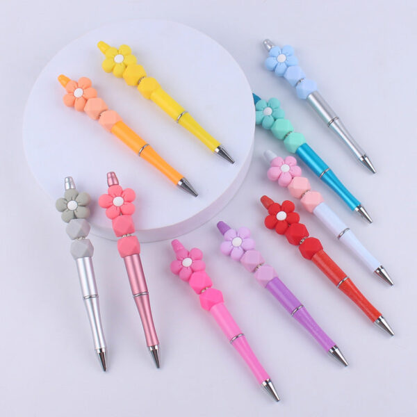 Wholesale Beadable Pens Handmade Flower Silicone Beaded Ballpoint Pen