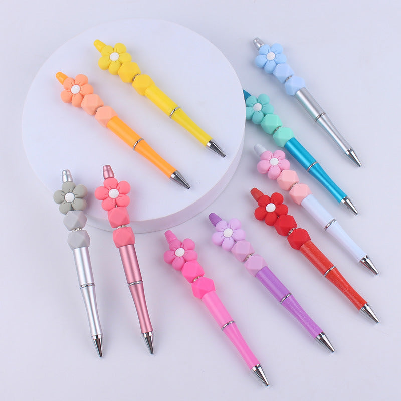 Wholesale Beadable Pens Handmade Flower Silicone Beaded Ballint Pen