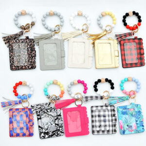 Wholesale New Color Card Holder Silicone Beaded Wrist Keychain