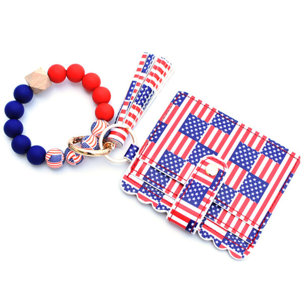 O1CN01F364CE1N8UkfoWutC_2508931525-0-cib Wholesale Independence Day Card Holder Silicone Beaded Wrist Keychain