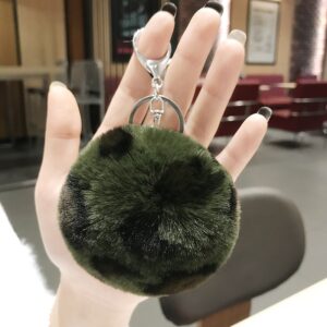 Army green leopard print fur ball / Packed in a single opp bag. the keychain is not fixed. if necessary, please contact customer service for notes