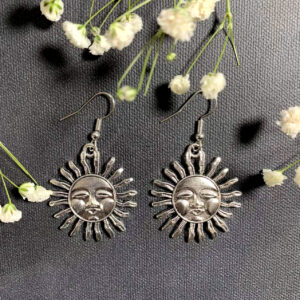 Sun Smiley Silver Drop Earrings