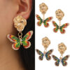 Wholesale Alloy Oil Drop Diamond Color Matching Butterfly Earrings