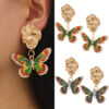 Wholesale Alloy Oil Drop Diamond Color Matching Butterfly Earrings