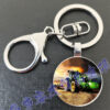 Wholesale Time Gem Tractor Round Glass Metal Keychain