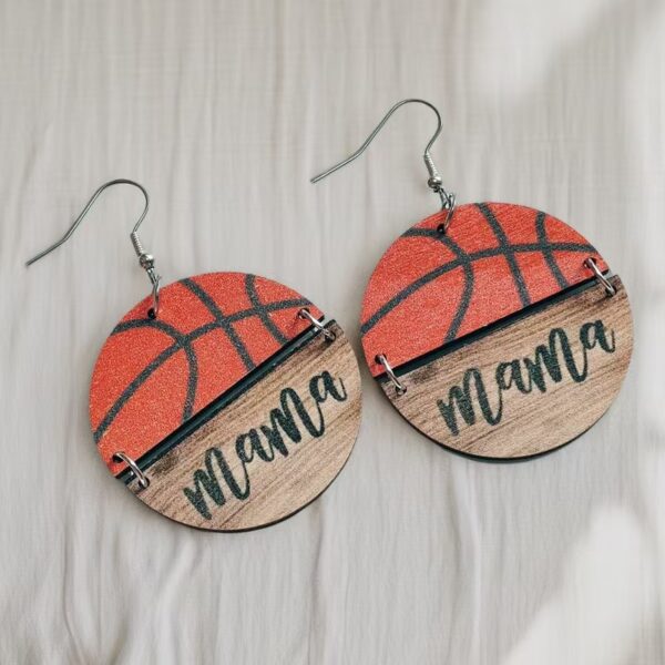 Wholesale Mother's Day Basketball Wooden Round Earrings