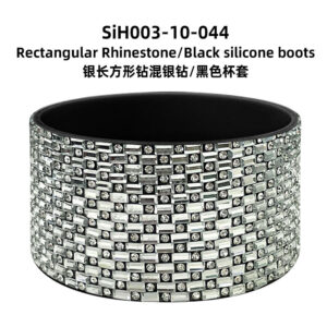 Silver rectangular diamond mixed with silver diamond/black cup cover