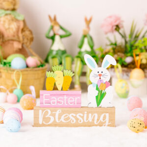 Easter table ornaments rabbit holding flowers