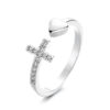 Wholesale Diamond Inlaid Cross Heart Opening Copper Ring