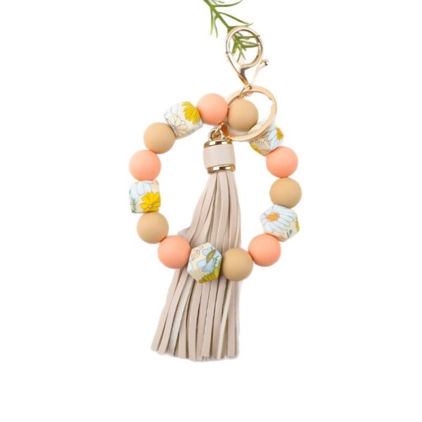 Wholesale Leopard Camo Octagonal Silicone Beaded Wrist Keychain