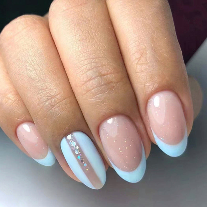 Wholesale Almond Nail Light Blue Nail Stickers