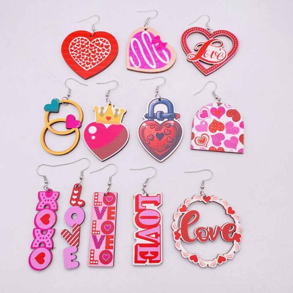 Wholesale Valentine's Day LOVE Love Wooden Earrings