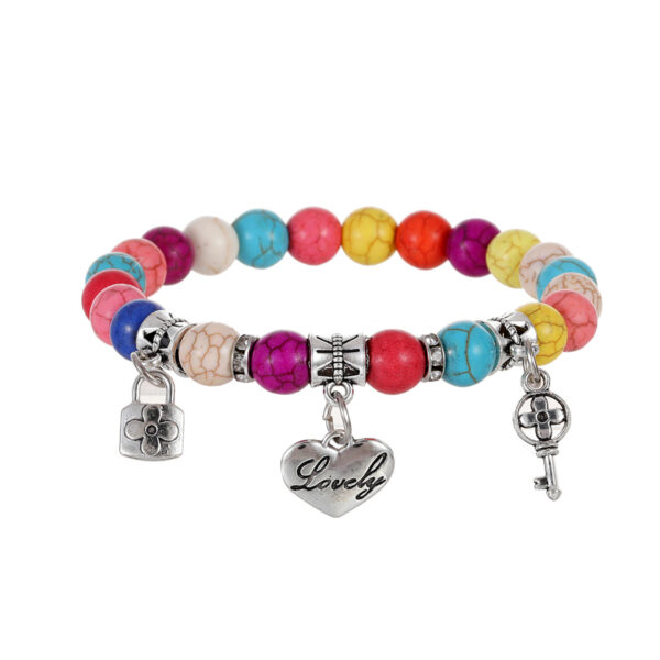 Wholesale Colorful Turquoise Beaded Key Lock Love Heart Pendant Bracelet