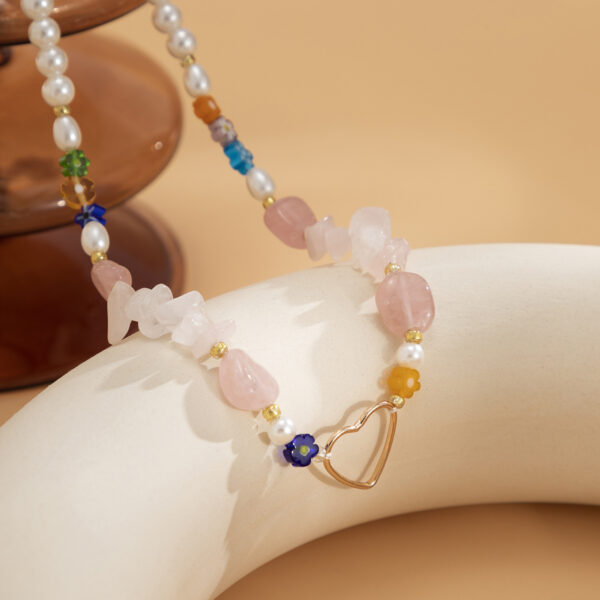 Wholesale Splicing Gravel Imitation Pearl Heart Alloy Necklaces