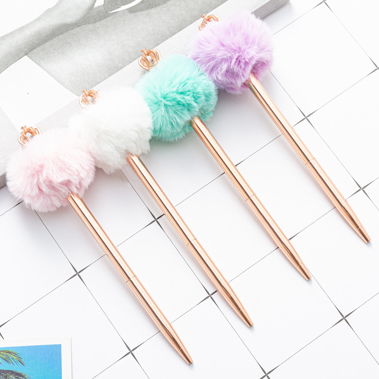Wholesale Crown Hair Ball Metal Ballint Pen