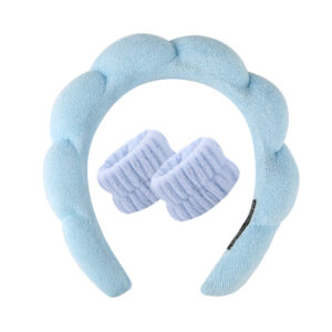 Sky blue headband (towel velvet) + 2 wrist straps (stitched interface)