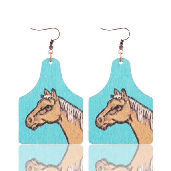 Wholesale of Western Wind Bull Head Sunflower Cactus Horse Head Wooden Slice Earrings