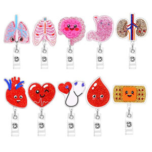 Wholesale Acrylic Organ Lung Stomach Kidney Heart Band-Aid Easy Pull Button Easy Pull Doctor Nurse Retractable Badge Reel