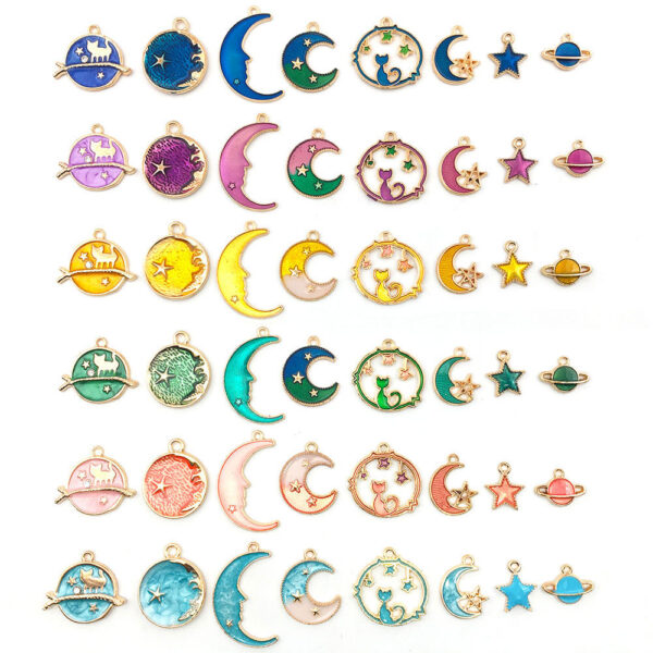 Wholesale Moon Starry Sky Stars Pentagram Drip Oil Alloy Pendant DIY Necklace Pendant Accessories
