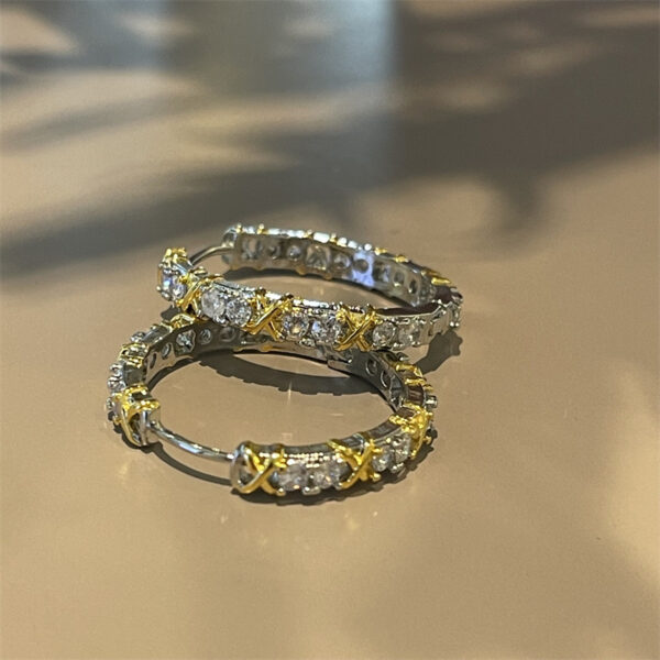 Wholesale Gold and Silver Contrasting Zircon Earrings