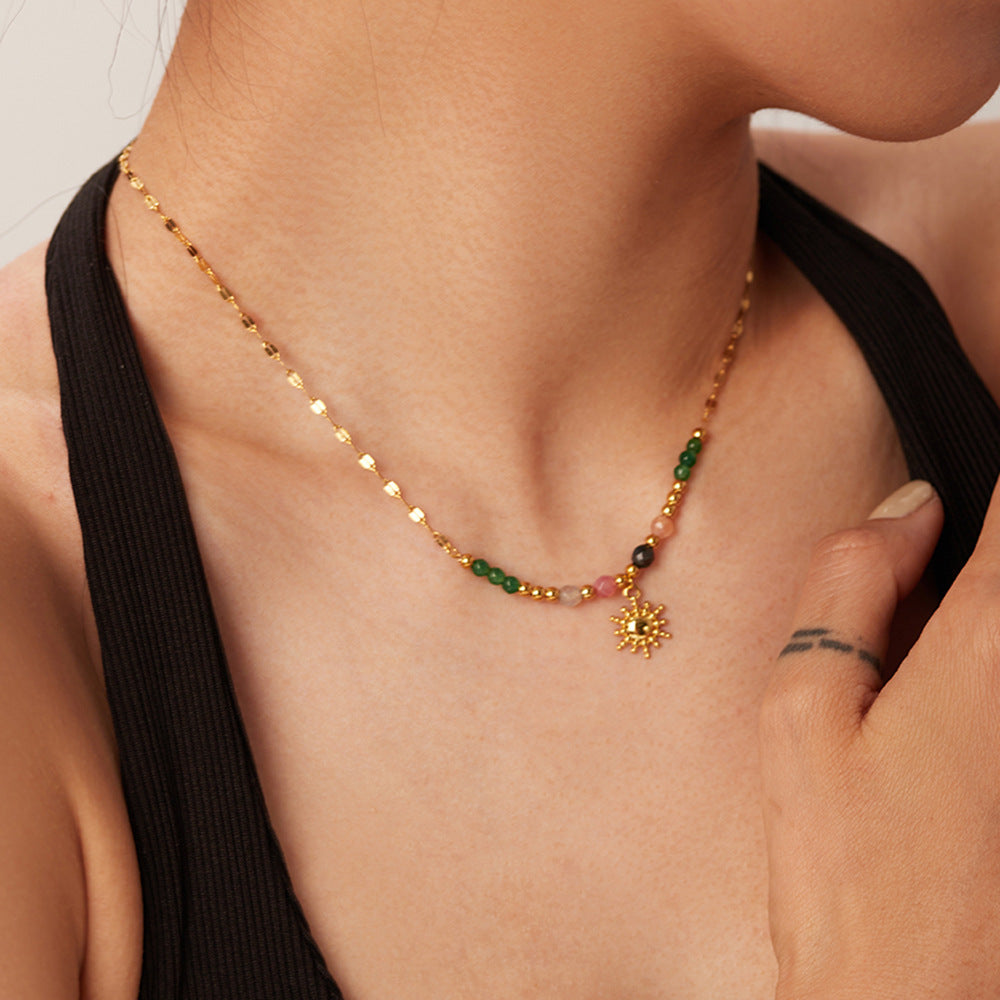 Wholesale Stainless Steel Gold Plated Sun Pendant Necklace