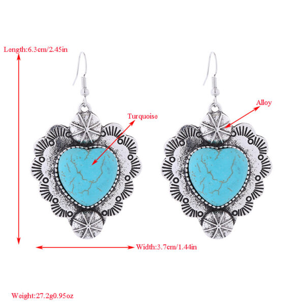 Wholesale Vintage Alloy Plated Antique Silver Inlaid Turquoise Love Earrings