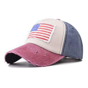 Wine Red spell navy blue American flag baseball cap / Adjustable