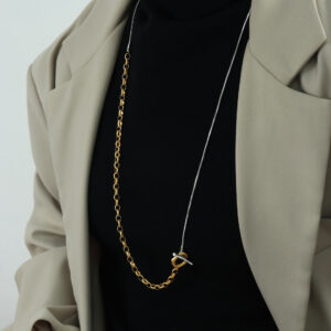 M005-gold steel stitching sweater chain -80cm