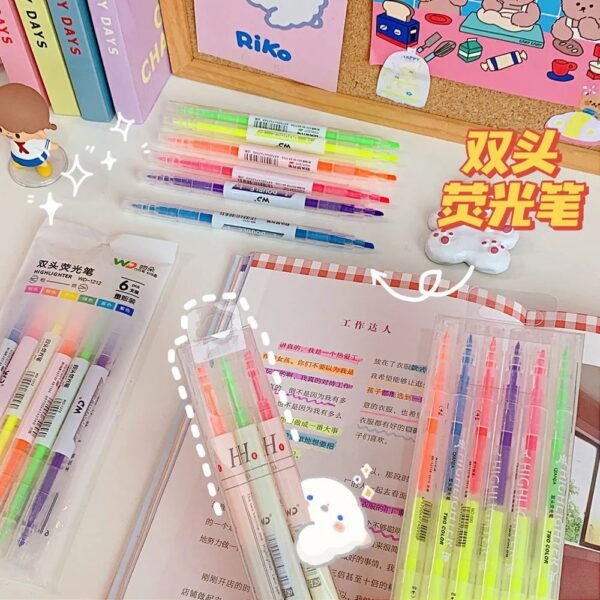 Wholesale Plastic 6-color Set Double-ended Highlighter