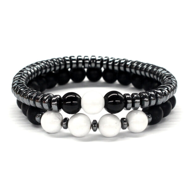 Wholesale Simple Black Stone Map Stone Frosted Stone Combination Beaded Bracelet for Men