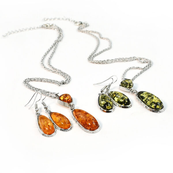 Wholesale Imitation Amber Water Drop Alloy Necklace Earrings Set